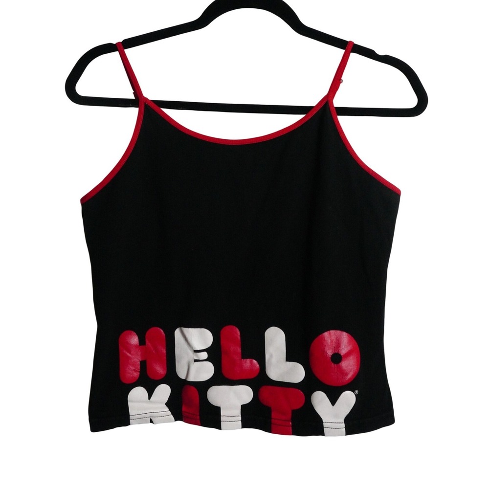 RARE Vintage 2003 Y2K Sanrio Hello Kitty Cami XL Graphic Trim Black Red Tank Top